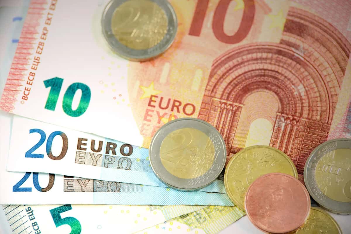 Billets et pièces en euros étalés